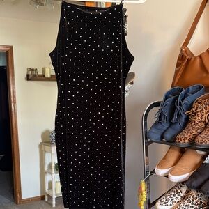 H&M Black Velvet Midi Dress with Silver Studs